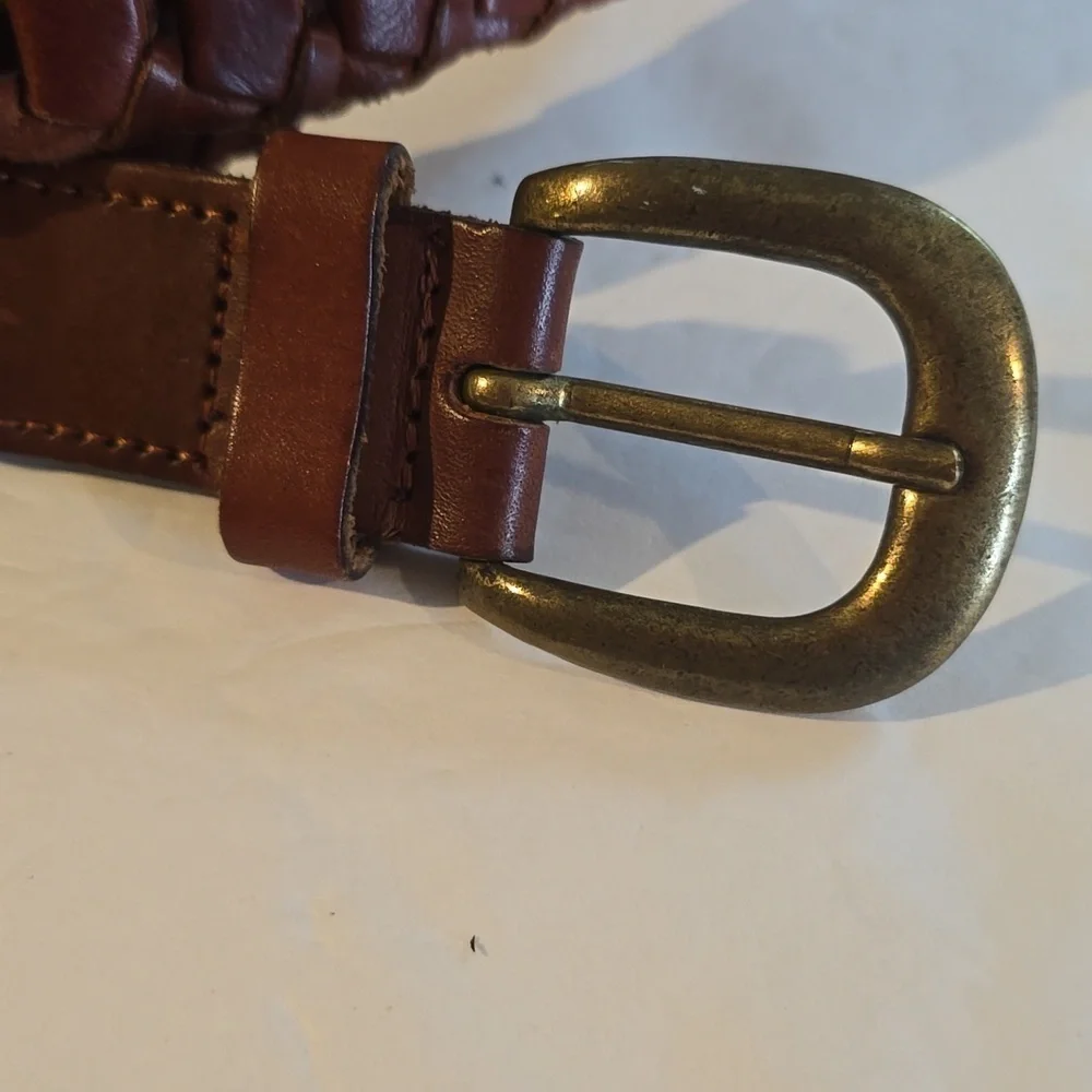 Womens Italian Full Grain leather Vintage Brown Belt Gold Buckle Sz.M/L